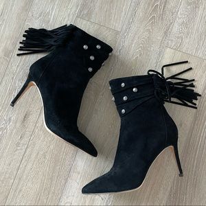 PAIGE Leah Fringe Trimmed Leather Ankle Boots